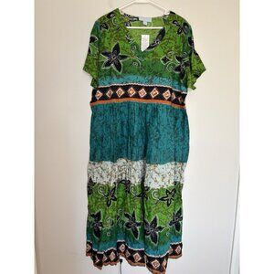 ONLY NECESSITIES NEW Short Slv Dress Womens 1X 22/24 Floral Maxi